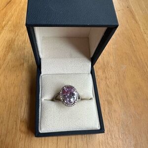 Stunning Silver Ring With Stunning Purple Center Stone & Cubic Zirconia Accents